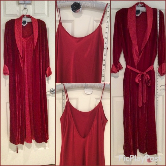 Nordstrom Intimates Long Red Velvet & Silk Robe. Lingerie & Ballerina Sleepers. - Picture 3 of 16